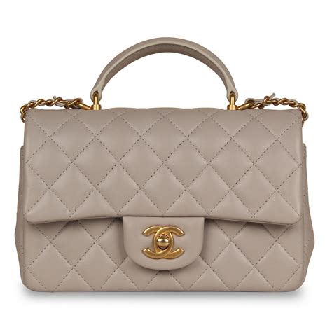 chanel 17b grey mini|Mini classic handbag with top handle, Patent calfskin & gold.